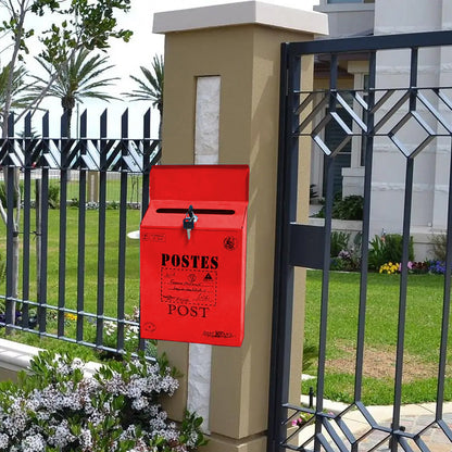 Locking Metal Mailbox Wall Mounted Key Lock Post Box Letter Box Red