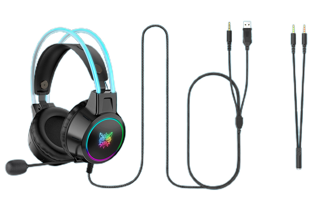 Gaming Headset with Detachable Cat Ears Wired Over LED Ear Headphones with Mic for PC Laptop PS4 PS5 Xbox Switch -Black