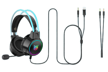 Gaming Headset with Detachable Cat Ears Wired Over LED Ear Headphones with Mic for PC Laptop PS4 PS5 Xbox Switch -Black
