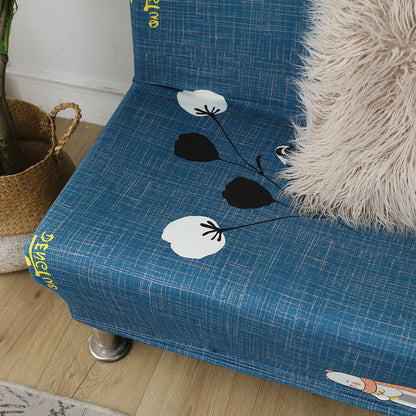 Printed Armless Futon Slipcovers Stretch Folding Sofa Bed Cover with Elastic Bottom -Navy