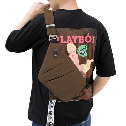 Men Anti-Theft Chest Pack Right Shoulder Sling Bag Travel Sports Crossbody Bag Coffee