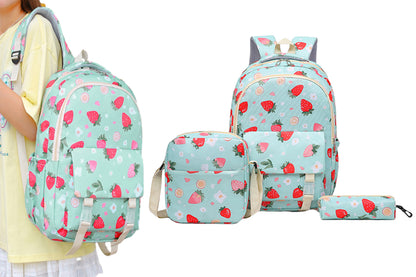 3Pcs Set Kids Backpack With Lunch Bag Pencil Bag Nylon Lightweight School Backpack-Light Green