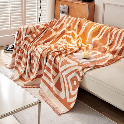 Boho Couch Cover Geometric Sofa Blanket Furniture Protector Orange