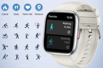 Smart Watch 1.85-Inch Fitness Watch with Heart rate Warning Sleep Monitor Blood Oxygen Calories Physiological Activity Tracker-Grey