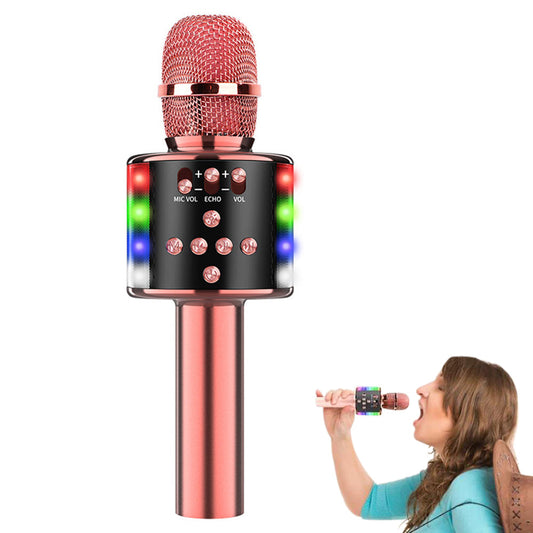 Wireless Bluetooth Karaoke Microphone with LED Lights Home Party Singing Mic Rose Red