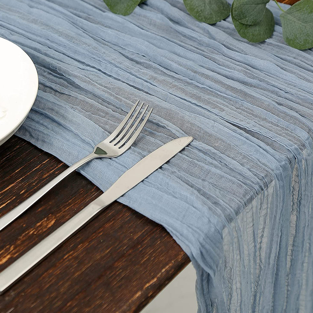 Long cloth Boho Gauze Table Runner for Wedding Bridal Baby Shower Birthday Party-Blue