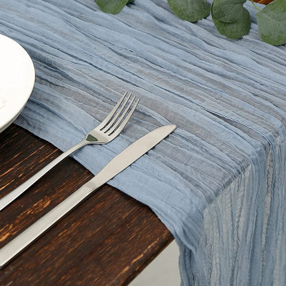 Long cloth Boho Gauze Table Runner for Wedding Bridal Baby Shower Birthday Party-Blue