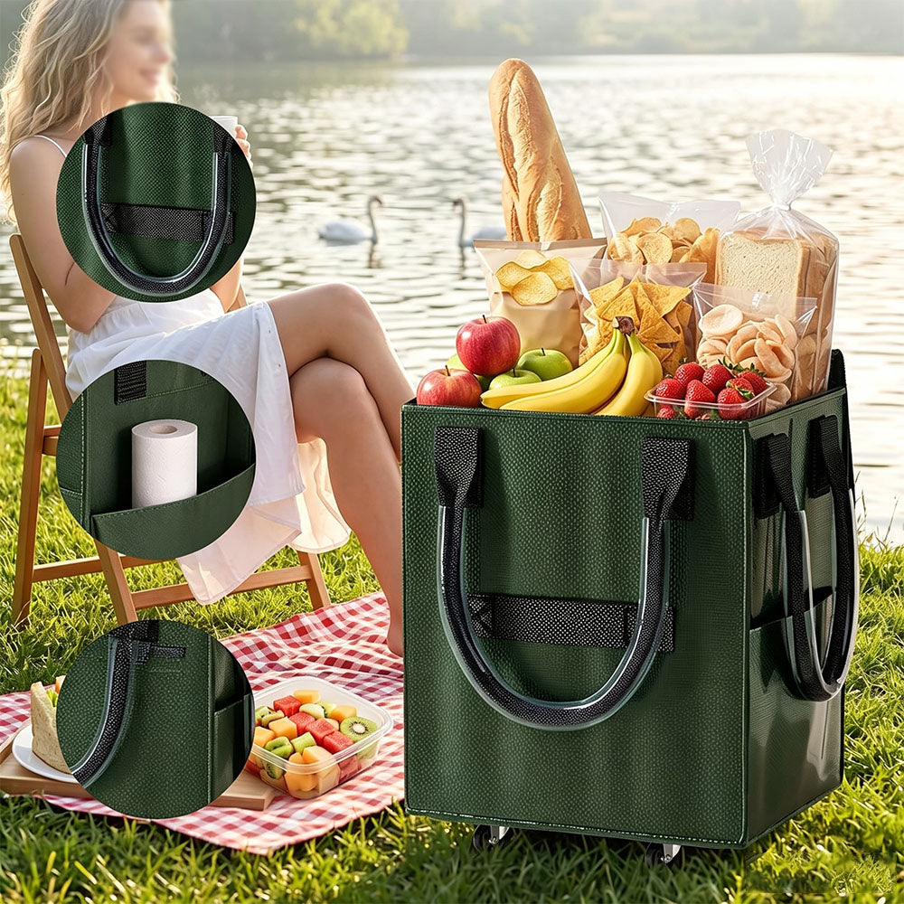 Reusable Grocery Bag Foldable Rolling Shopping Tote Bag - Green