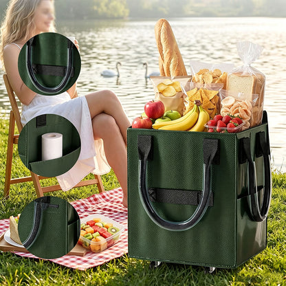 Reusable Grocery Bag Foldable Rolling Shopping Tote Bag - Green