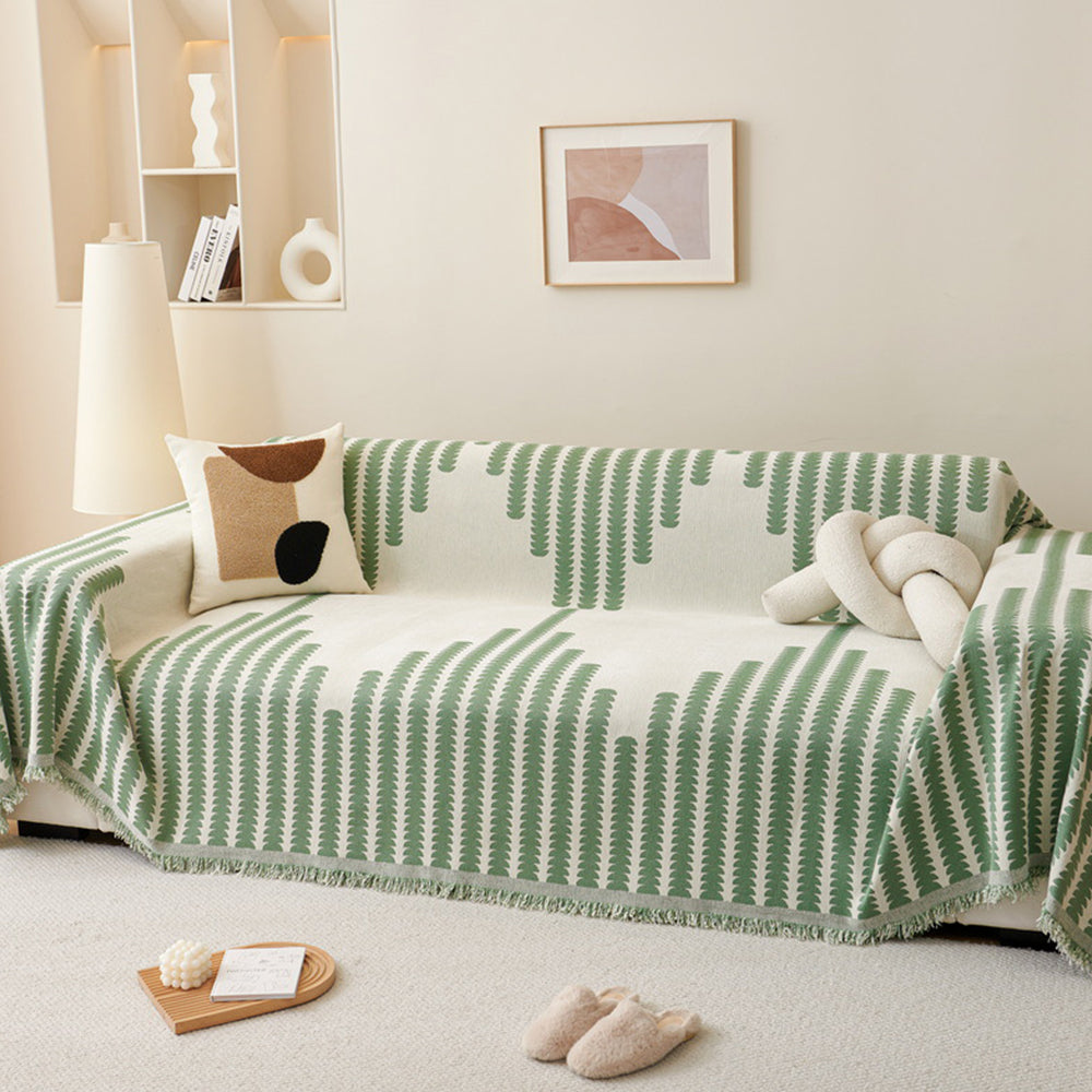 Reversible Sofa Couch Cover Boho Chenille Blanket Green