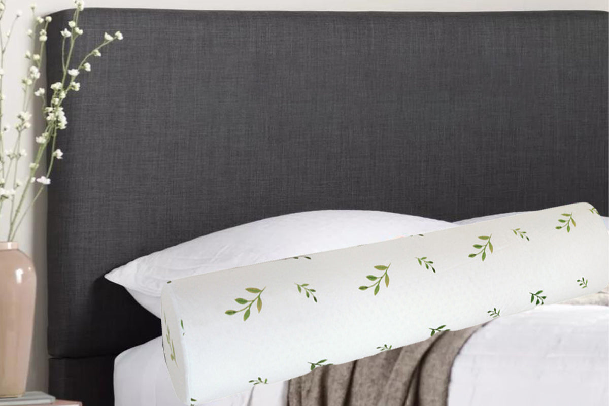 Natural Latex Body Pillow Springy Long Leg Pillow Cover Included for Sleeping-Leaf Pattern