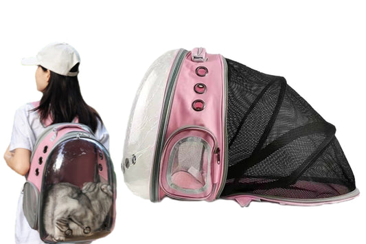 Pet Carrier Backpack Foldable Pet Backpack Expandable Creative For Cat Dog-Pink
