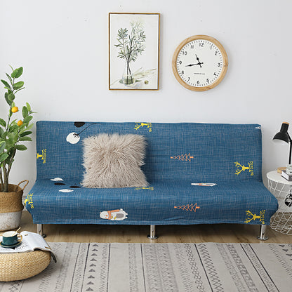 Printed Armless Futon Slipcovers Stretch Folding Sofa Bed Cover with Elastic Bottom -Navy