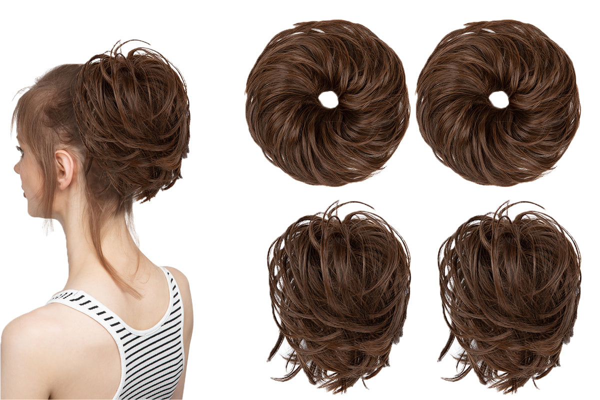 2Pcs 20CM High-Temperature Fiber Natural Messy Bun Scrunchy Thick Messy Bun Hair Piece-Light Brown