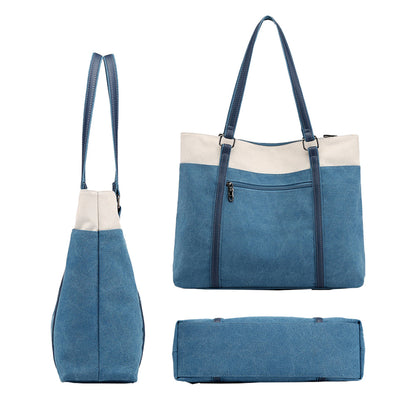 Women Tote Bag for Work Travel Canvas Laptop Handbag Shoulder Bag Blue