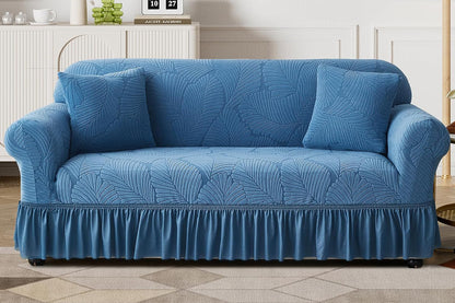 Sofa Cover with Skirt Stretch Sofa Slipcover Non-Slip Soft Couch Cover -Blue