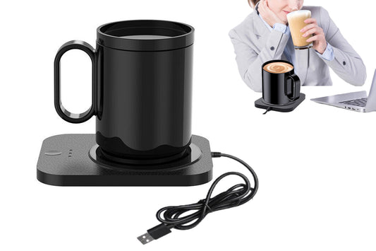 USB Coffee Mug Warmer With Adjustable Temperature Tea Milk Coffee Mug Heating Pad Office Home-One Black Coaster And One Black Cup