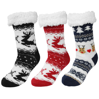 3 Pair of Christmas Non Slip Floor Socks for Women Cozy Plush Fleece Winter Warm  House Socks