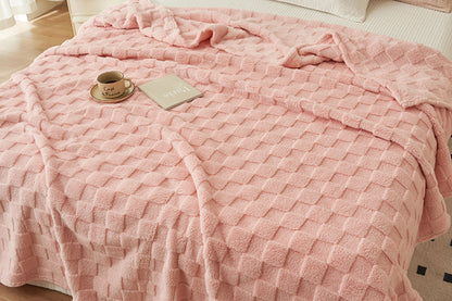 Soft Fleece Throw Blanket Checkered Jacquard Throw Blanket for Couch Bed-Pink