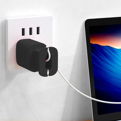 2-in-1 Silicone Charger Protector with Cord Wrap Power Adapter Case for 18W/20W Apple USB-C Charger Black