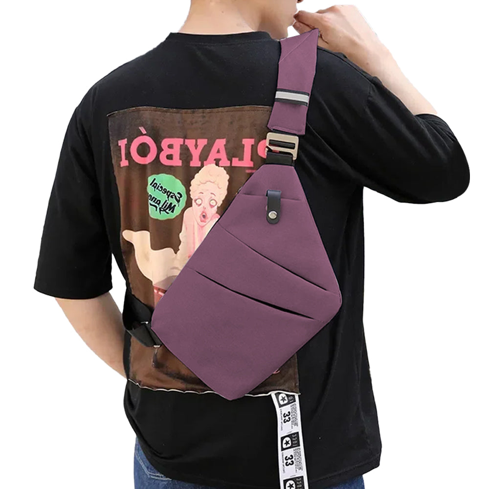 Men Anti-Theft Chest Pack Left Shoulder Sling Bag Travel Crossbody Bag Purple