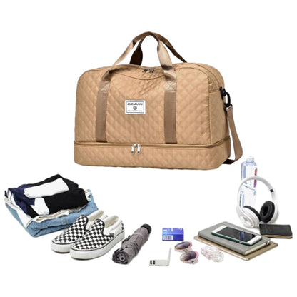 Large Capacity Travel Duffel Bag Versatile Shoulder Crossbody Weekender Bag with Shoe Compartment Khaki