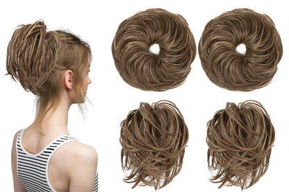 2Pcs 20CM High-Temperature Fiber Natural Messy Bun Scrunchy Thick Messy Bun Hair Piece-Ash Blonde