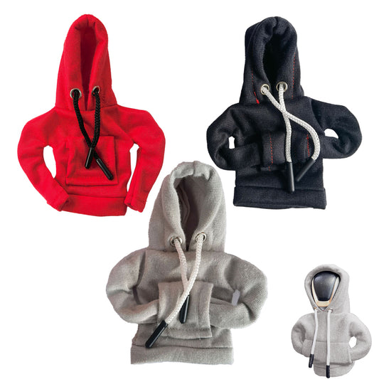 3PCS Shift Knobs Fashionable Hooded Shirt Mini Car Shifter Knobs Cover Trim-Black and Grey and Red