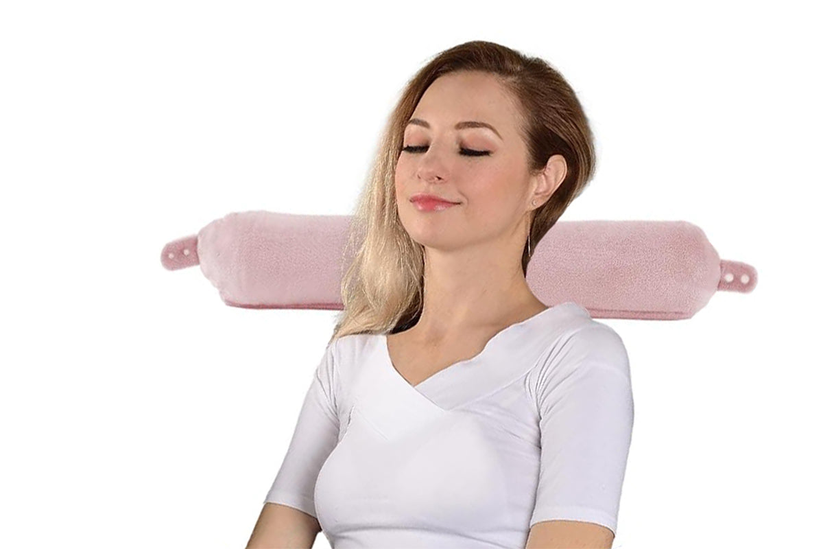 2 in 1 Travel Blanket and Pillow Flannel Blanket with Neck Pillow Case for Airplane Camping-Pink