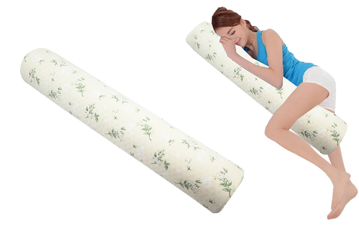 Natural Latex Body Pillow Springy Long Leg Pillow Cover Included for Sleeping-Floral Print