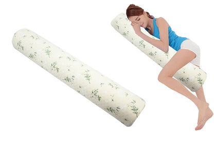 Natural Latex Body Pillow Springy Long Leg Pillow Cover Included for Sleeping-Floral Print
