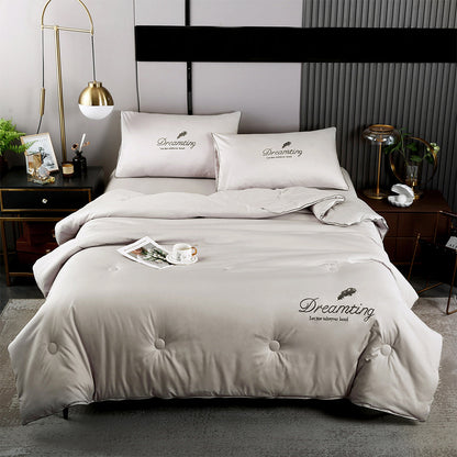 4 Pieces Set Summer Cool Feeling Bedding Set Air Conditioning Comfy Comforter Pillowcase Bed Sheet Light Grey