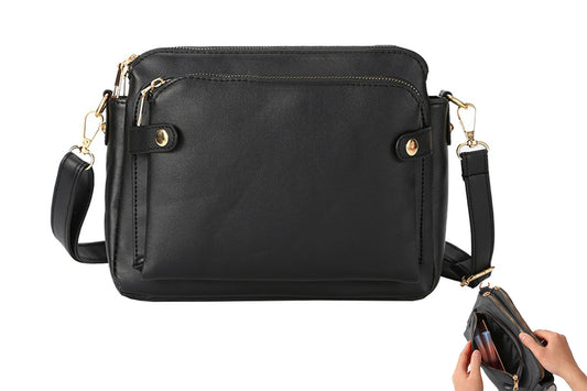 Soft Trendy Three Layer PU Leather Crossbody Purse Shoulder Bag Handbags-Black