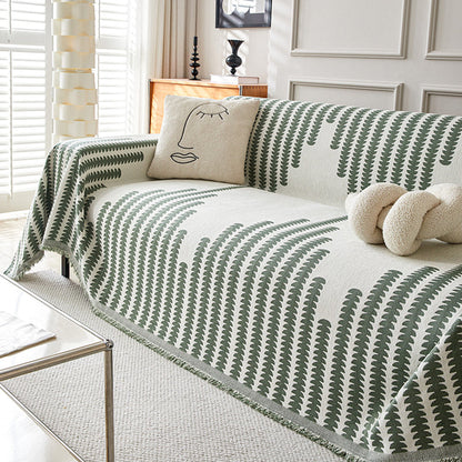 Reversible Sofa Couch Cover Boho Chenille Blanket Green