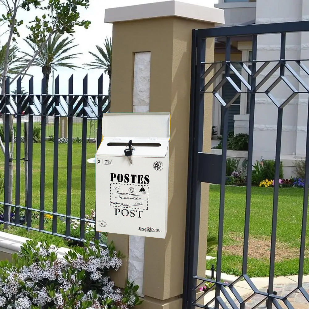 Locking Metal Mailbox Wall Mounted Key Lock Post Box Letter Box Beige