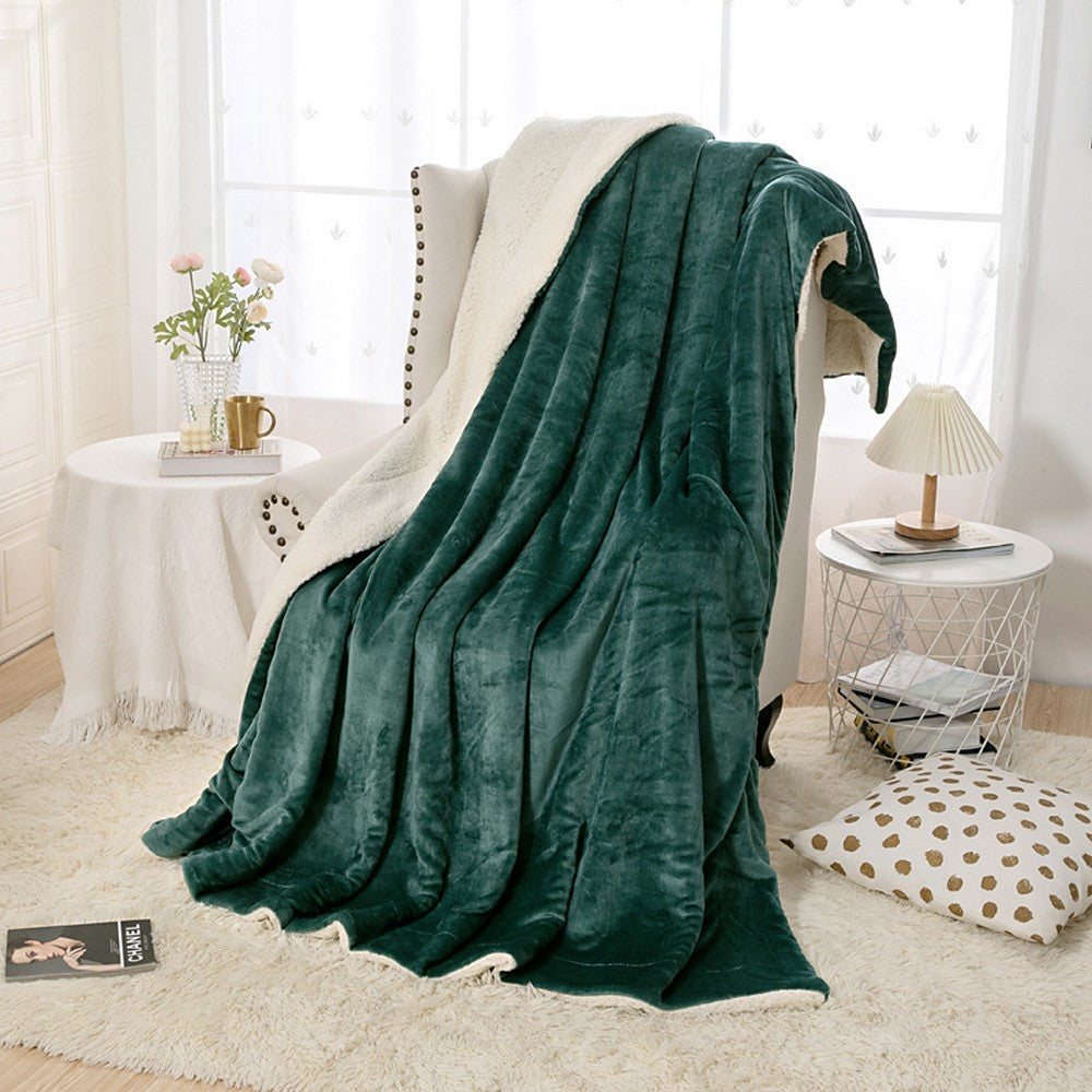 Soft Double-Sided Throw Blanket  Fuzzy Warm Reversible Blanket for Couch Bed Sofa Green