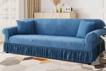 Sofa Cover with Skirt Stretch Sofa Slipcover Non-Slip Soft Couch Cover -Blue