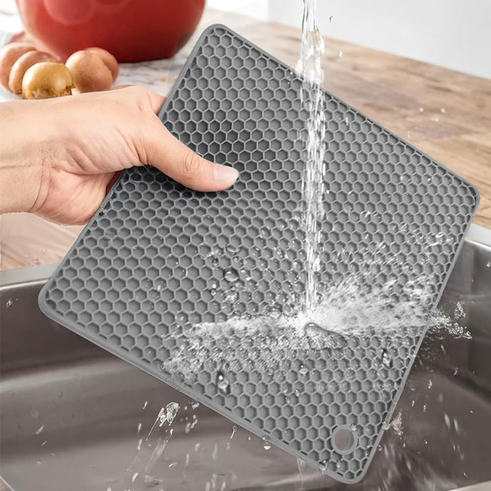 4Pcs Multipurpose Silicone Trivet Mats Heat Resistant Pot Holder Pads for Kitchen Gray