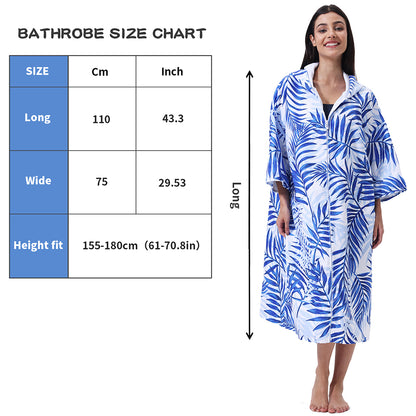 Unisex Hooded Towel Poncho Swim Parka for Adults - Blue Leaf