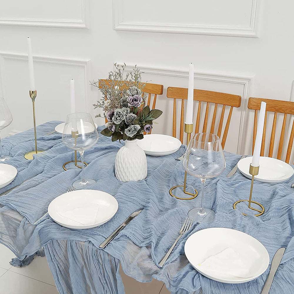 Long cloth Boho Gauze Table Runner for Wedding Bridal Baby Shower Birthday Party-Blue