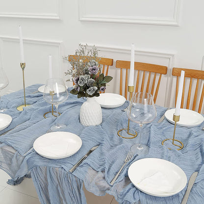 Long cloth Boho Gauze Table Runner for Wedding Bridal Baby Shower Birthday Party-Blue