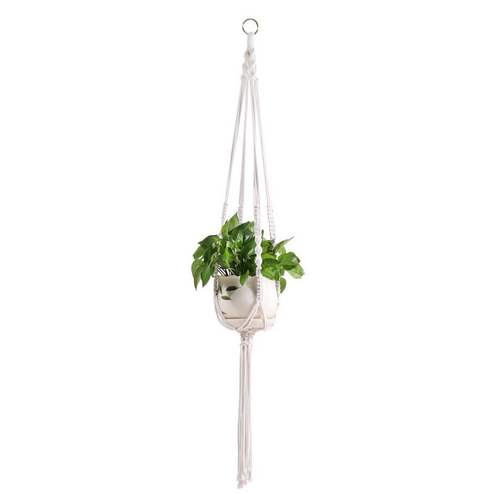 Plant Hanger Indoor Jute Hanging Planter Basket With Beads Decorative Flower Pot Holder-Style 2