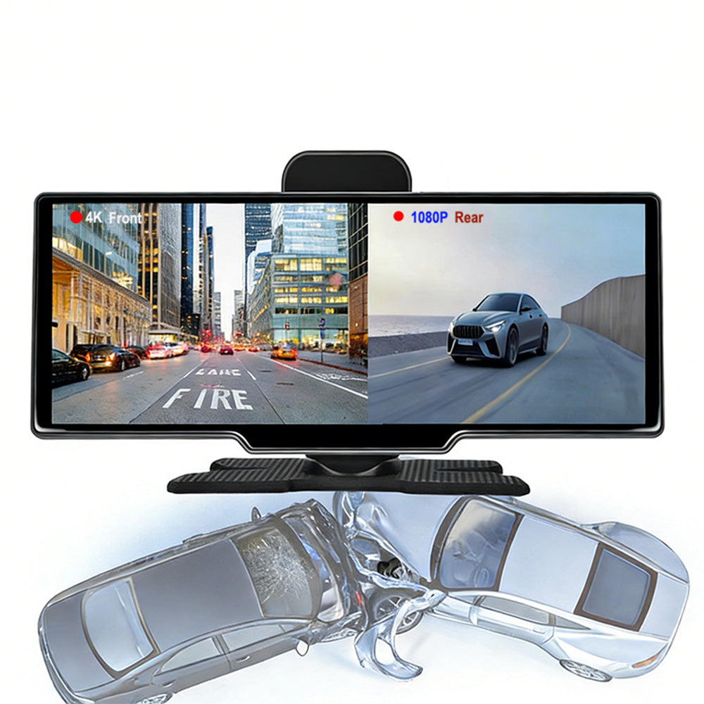 10.26 Inch IPS Portable Wireless Carplay Android Auto Screen with Dual Dash Cam