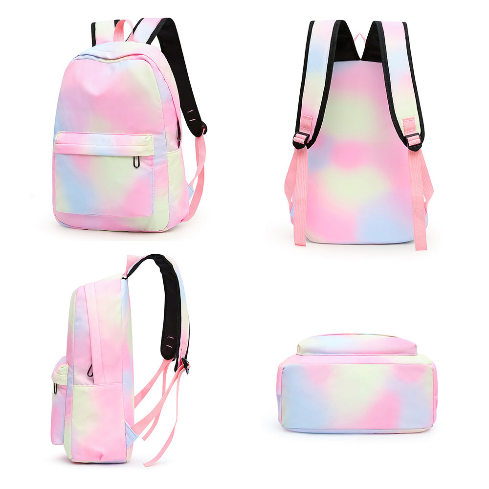 3PCS Girls Gradient Color Backpack School Backpack Lunch Bag Pencil Case-Pink