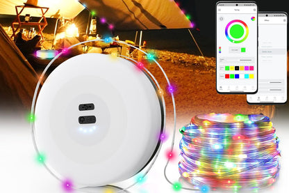 2Pcs Rechargeable Camping String Light 7M 58LED APP Control RGB Tent Fairy Lights for Outdoor Garden Party Yard Hiking