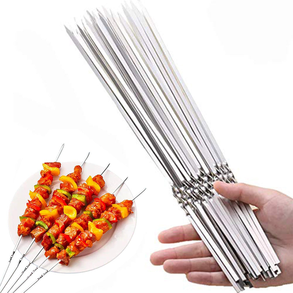 20 Pack 304 Stainless Steel BBQ Skewers -Flat Wide