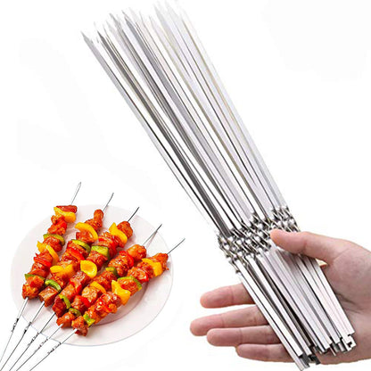 20 Pack 304 Stainless Steel BBQ Skewers -Flat Wide