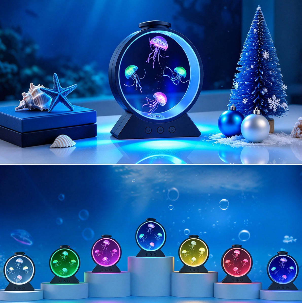 7 Color Breathing Gradient Jellyfish Lamp Mood Desk Lamp - Black