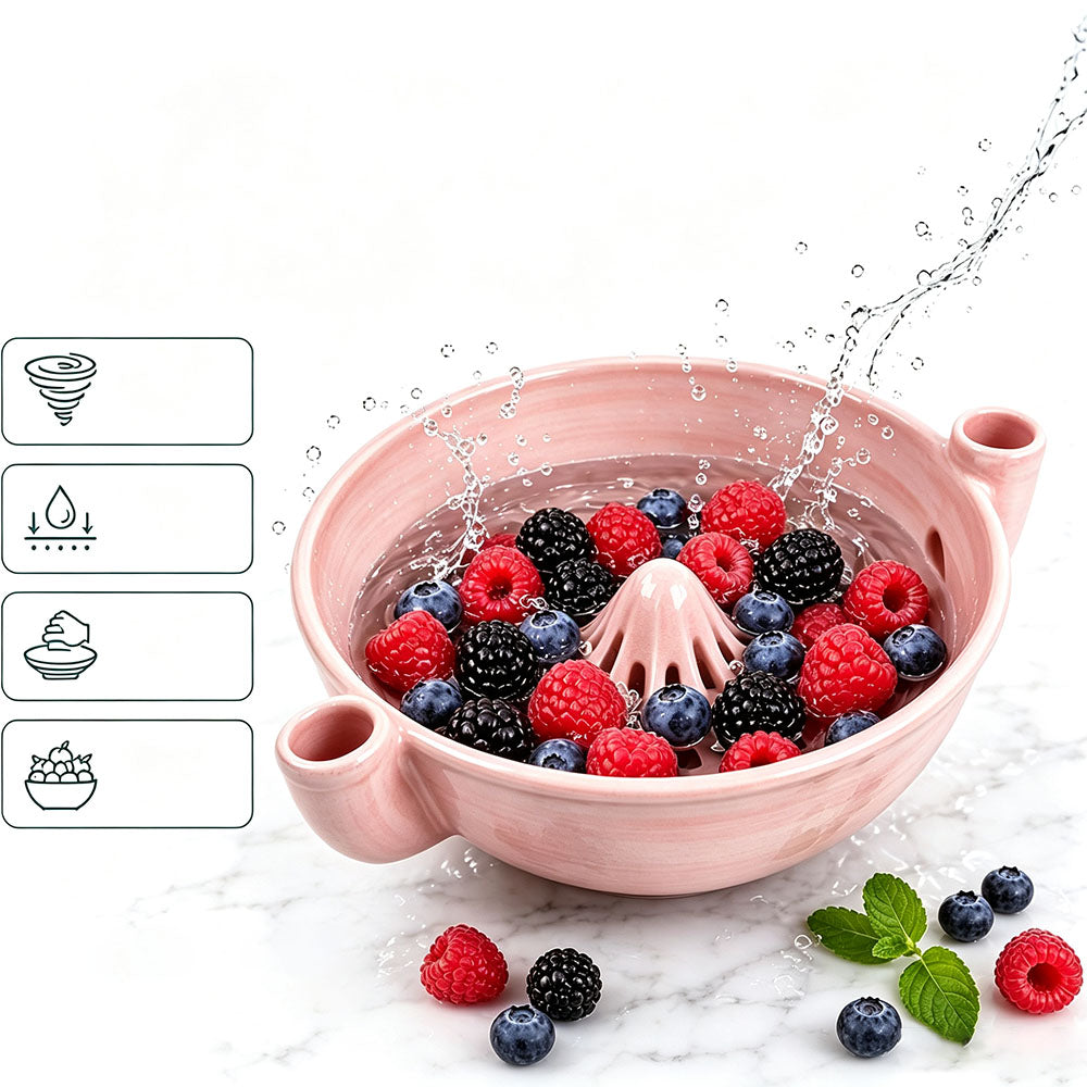Ceramic Swirl Colander Bowl for Washing Draining and Serving - Pink