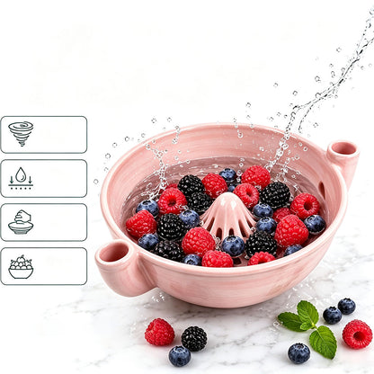 Ceramic Swirl Colander Bowl for Washing Draining and Serving - Pink